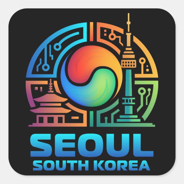 Pegatina Cuadrada Seúl Corea del Sur (Anverso)