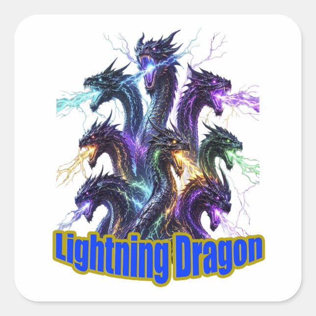 Pegatina Cuadrada Seven-Headed Lightning Dragon (Anverso)