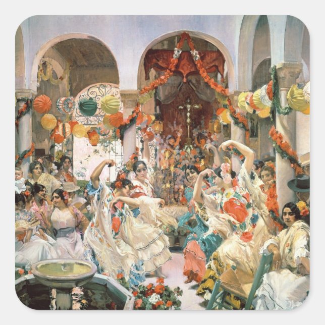 Pegatina Cuadrada Sevilla (aceite sobre lienzo) (Anverso)
