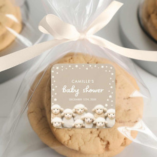 Pegatina Cuadrada Sexo de oveja Baby Shower neutral
