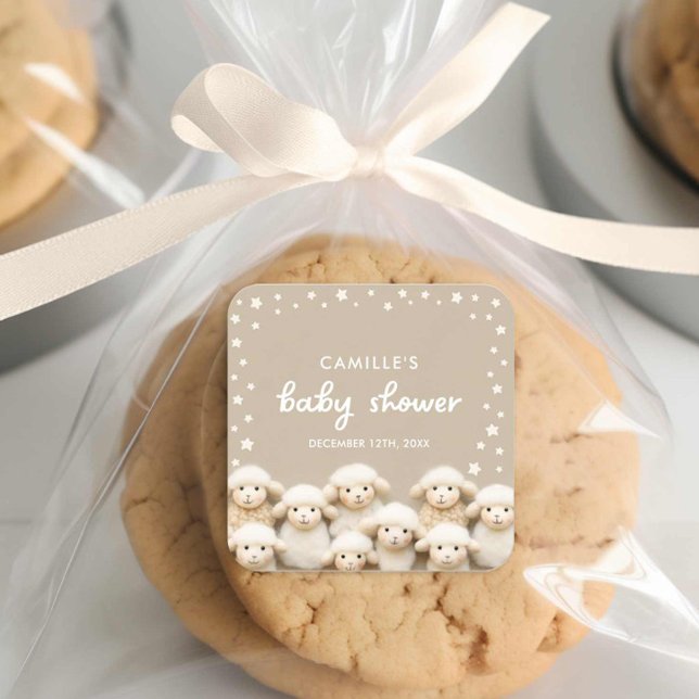 Pegatina Cuadrada Sexo de oveja Baby Shower neutral (Cute Little Lamb Baby Shower Favor Sticker)