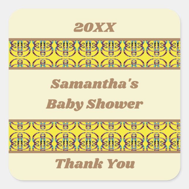 Pegatina Cuadrada Sexo neutral geométrico de Baby Shower (Anverso)