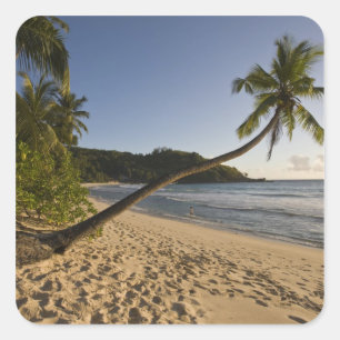 Pegatina Cuadrada Seychelles, isla de Mahe, playa de Anse Takamaka,
