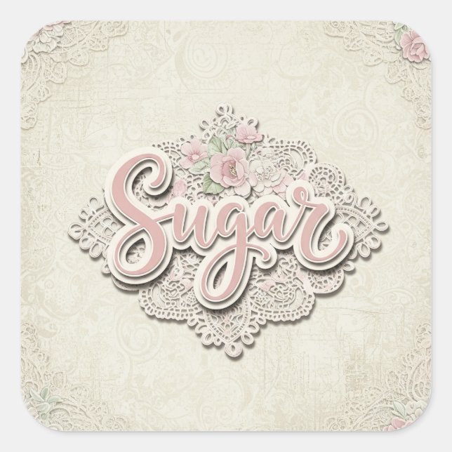 Pegatina Cuadrada Shabby Chic. Azúcar, de Natasha Us (Anverso)