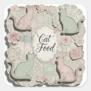 Pegatina Cuadrada Shabby Chic. Cat Food, de Natasha Us