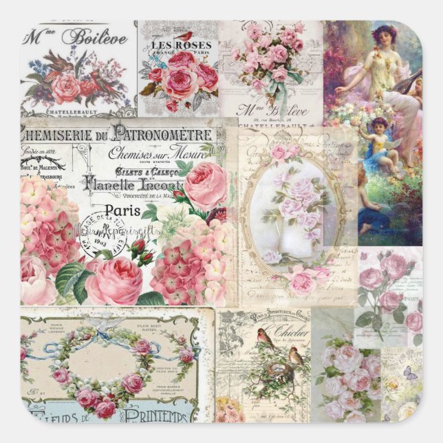 Pegatina Cuadrada Shabby chic collage,country victorian,decoupage, b (Anverso)