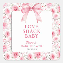 Pegatina Cuadrada Shabby Chic Coquette Pink Love Shack Baby Shower