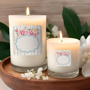 Pegatina Cuadrada Shabby Chic Floral Rústico Madera y Encaje Antiguo