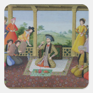 Pegatina Cuadrada Shah Suleyman II y sus cortesanos