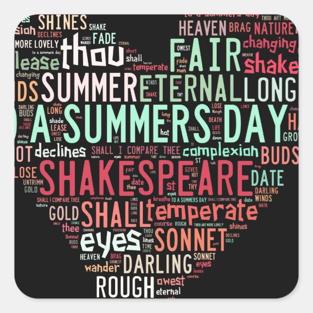 Pegatina Cuadrada Shakespeare Sonnet (Anverso)