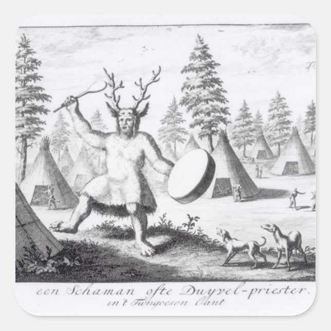 Pegatina Cuadrada Shaman nativo americano (Anverso)
