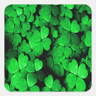 Pegatina Cuadrada Shamrock and Hearts Saint Patrick's Day Green