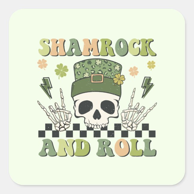 Pegatina Cuadrada Shamrock and Roll (Anverso)