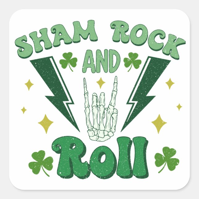 Pegatina Cuadrada Shamrock and Roll St Patrick's Day (Anverso)