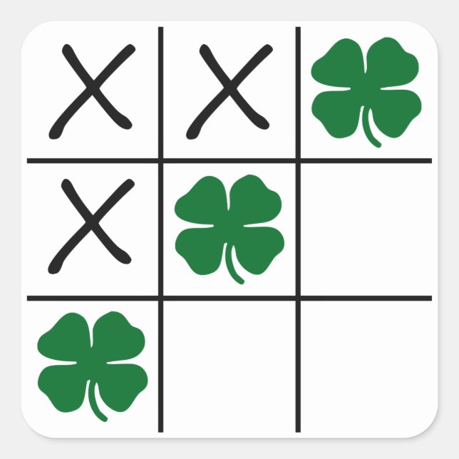 Pegatina Cuadrada Shamrock Tic Tac Toe (Anverso)