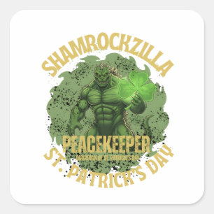 Pegatina Cuadrada Shamrockzilla Pacificador: Kaiju del Día de San Pa