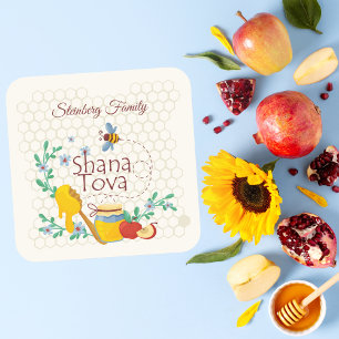 Pegatina Cuadrada Shana Tova Rosh Hashanah