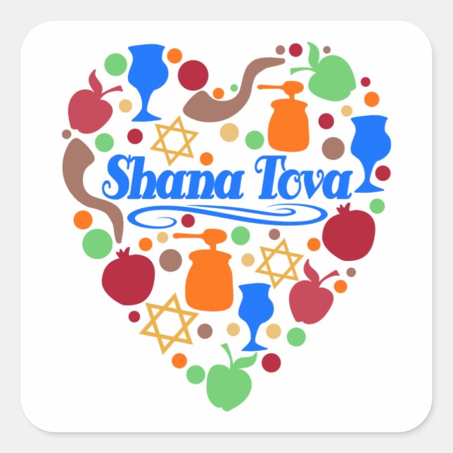 Pegatina Cuadrada Shana Tova Rosh Hashanah Jewish New Year Holiday (Anverso)