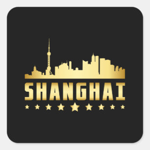Pegatina Cuadrada Shanghái China City Cityscape Skyline Funny Gift