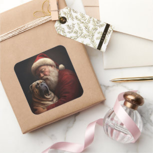 Pegatina Cuadrada Shar Pei Con Santa Claus Navideño Festivo 