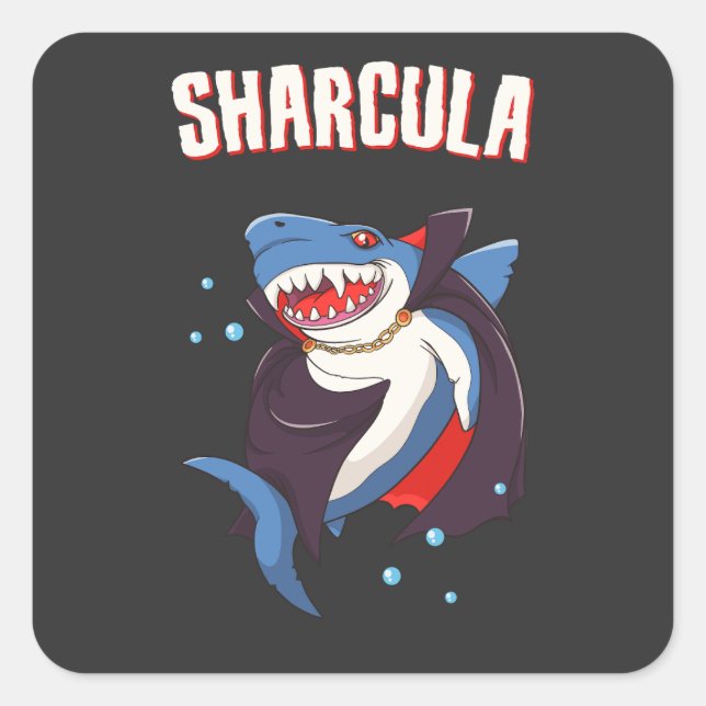 Pegatina Cuadrada Sharcula Funny Dracula Shark Vampis Halloween T-S (Anverso)