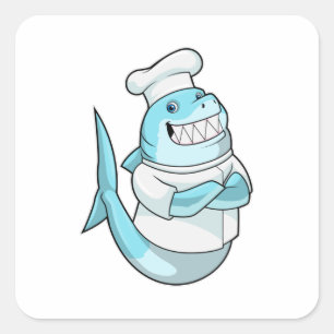 Pegatina Cuadrada Shark as Chef with Cooking apron