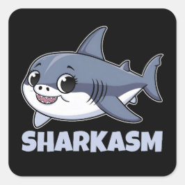 Pegatina Cuadrada Sharkasm con un bollo gracioso para bebé de tiburó