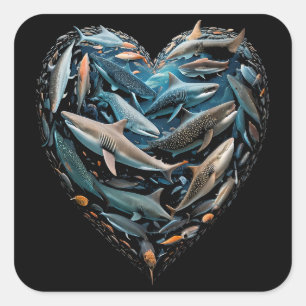 Pegatina Cuadrada Sharks Ocean Beach Amantes de Love Heart