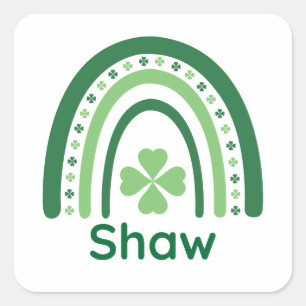 Pegatina Cuadrada Shaw Name Clover Boho Rainbow