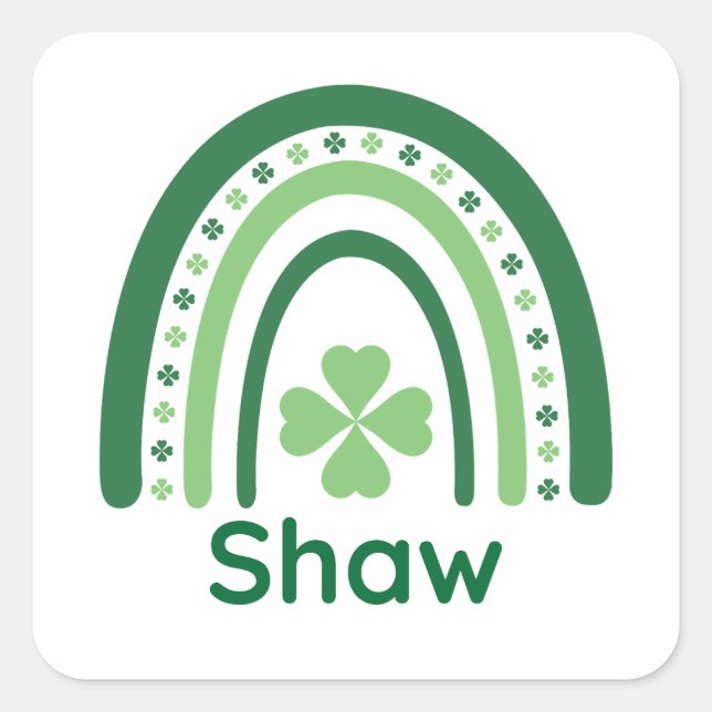 Pegatina Cuadrada Shaw Name Clover Boho Rainbow (Anverso)