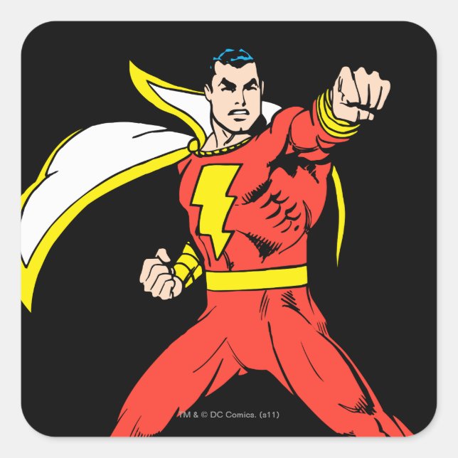 Pegatina Cuadrada Shazam está listo para luchar (Anverso)
