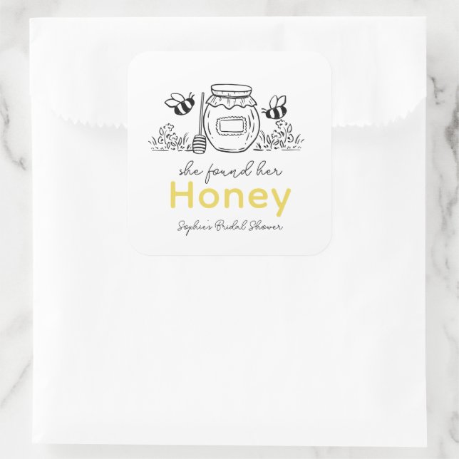 Pegatina Cuadrada She found her Honey Hand-drawn Bridal Shower (Bolso)