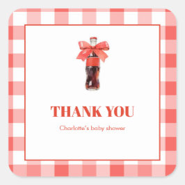 Pegatina Cuadrada She Is Ready to Pop Red Soda Pop Baby Shower