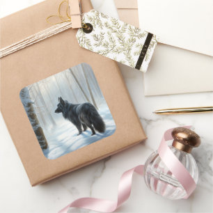 Pegatina Cuadrada Sheepdog belga deja que nieva a Navidades