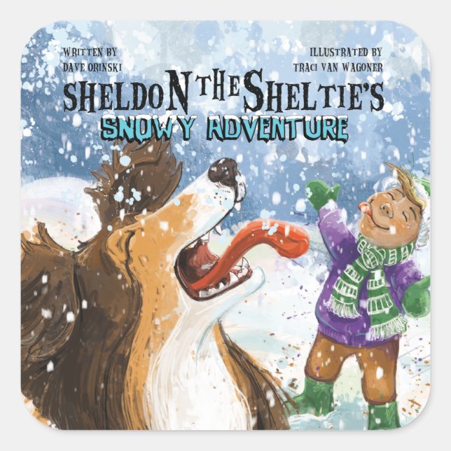 Pegatina Cuadrada Sheldon el Sheltie (Anverso)