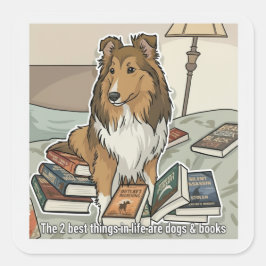 Pegatina Cuadrada Sheltie & books