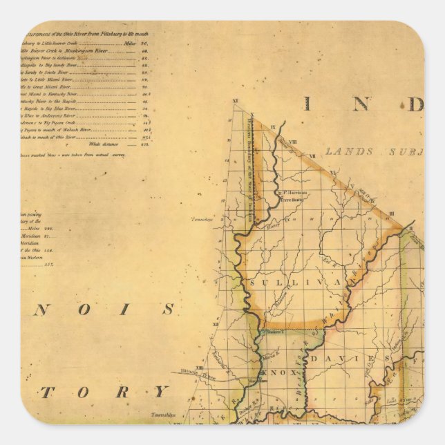 Pegatina Cuadrada Shelton y el mapa de Kensett del estado de Indiana (Anverso)