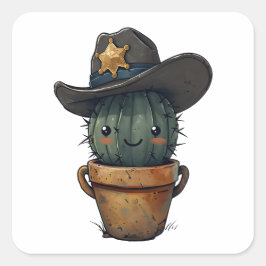 Pegatina Cuadrada Sheriff Spike-Cactus Character