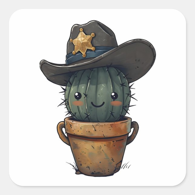Pegatina Cuadrada Sheriff Spike-Cactus Character (Anverso)
