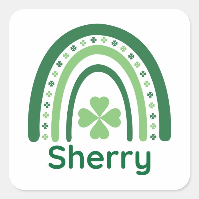 Pegatina Cuadrada Sherry Name Clover Boho Rainbow (Anverso)
