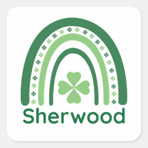 Pegatina Cuadrada Sherwood Name Clover Boho Rainbow