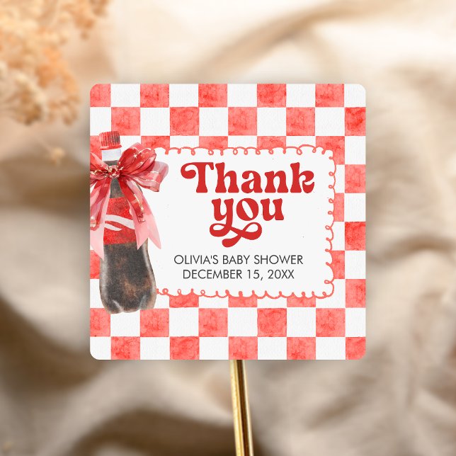 Pegatina Cuadrada She's Ready to Pop Baby Shower (She's Ready to Pop Cola Baby Shower Sticker)