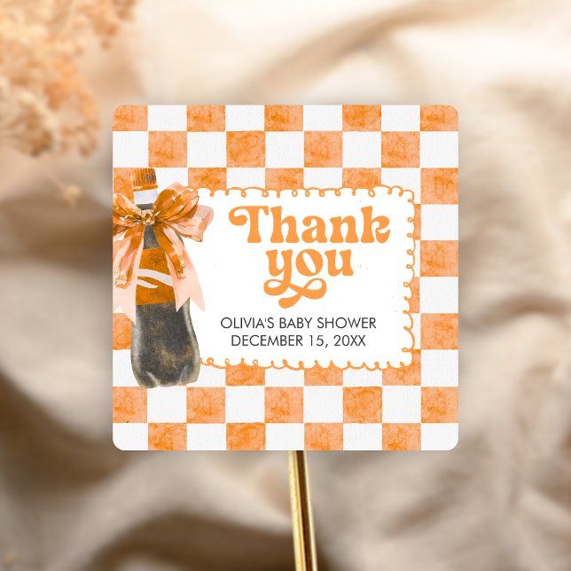 Pegatina Cuadrada She's Ready to Pop Baby Shower (Cola Baby Shower Sticker)