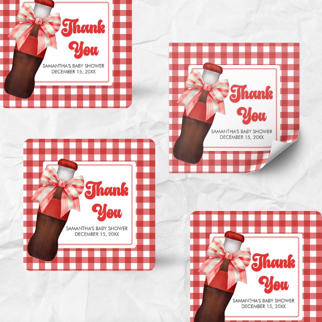 Pegatina Cuadrada She's Ready to Pop Baby Shower (She's Ready to Pop Cola Baby Shower Sticker)