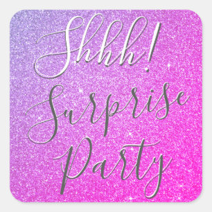 Pegatina Cuadrada ¡Shhh! Surprise Pink Birday Party