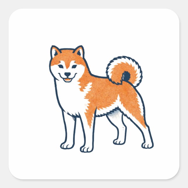Pegatina Cuadrada Shiba Inu ー Standing (Anverso)