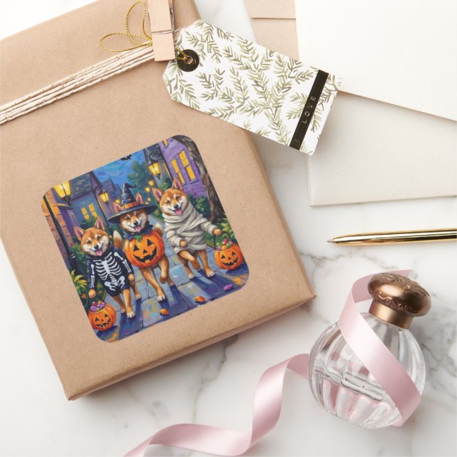 Pegatina Cuadrada Shiba Inu Dogs in Halloween Costumes (Regalar)