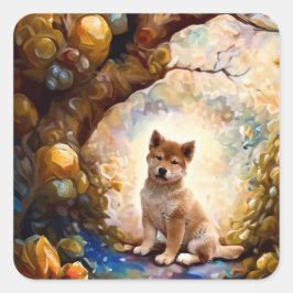 Pegatina Cuadrada Shiba Inu Puppy