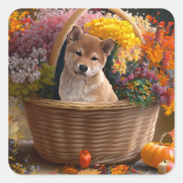 Pegatina Cuadrada Shiba Inu Puppy