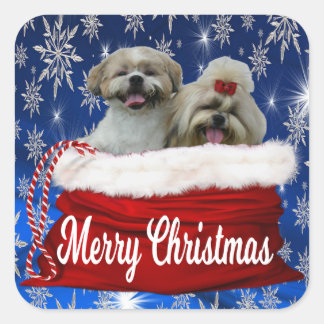 Pegatina Cuadrada Shih tzu Christmas Stickers